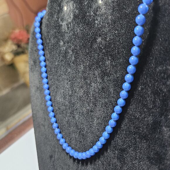 Oops A Daisy Bright Blue Beaded Necklace 18" Spring Ring Clasp - Picture 5 of 12